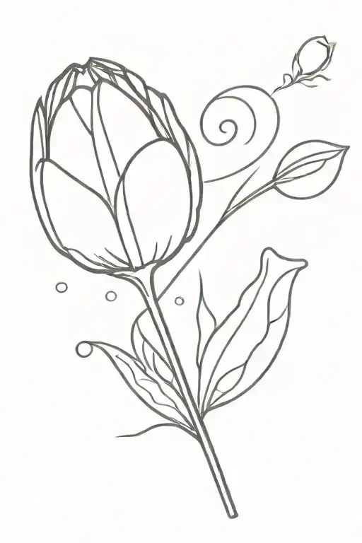 A minimalist tattoo of a badminton racket and shuttlecock crossed with a tulip flower tattoo design idea