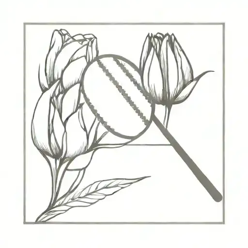 A minimalist tattoo of a badminton racket and shuttlecock crossed with a tulip flower tattoo design idea