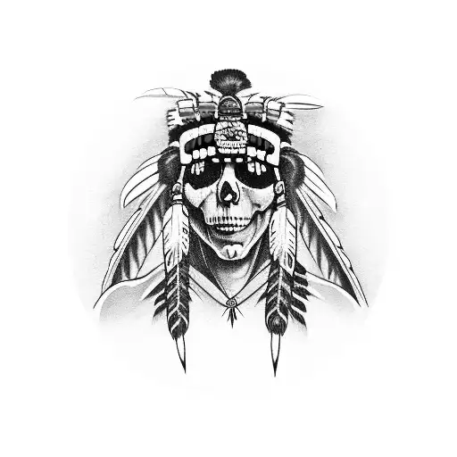 Indian chief skull with headdress tattoo design idea
