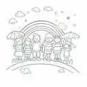 a group of cartoon characters in front of a rainbow striped background tattoo design idea