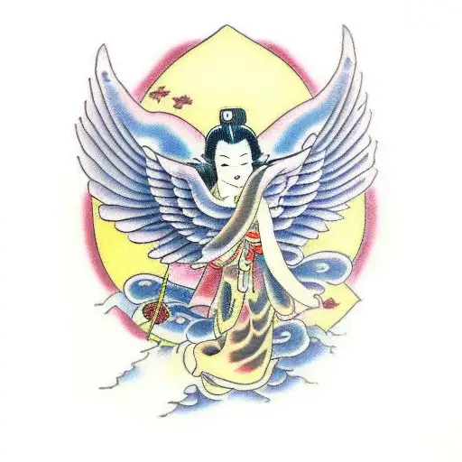 japanese mythology angel tattoo design idea