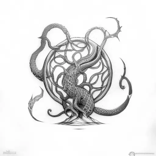 Yggdrasil with Jormungandr tattoo design idea