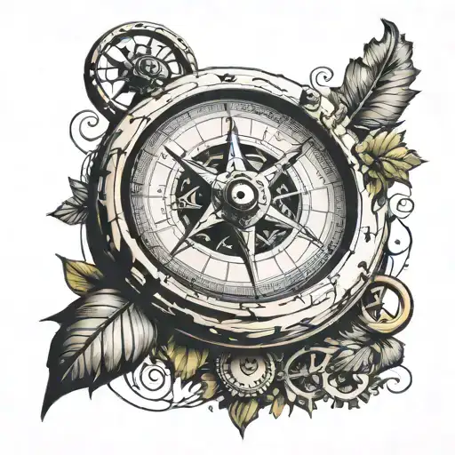 old compass merging in music chart and nature  tattoo design idea