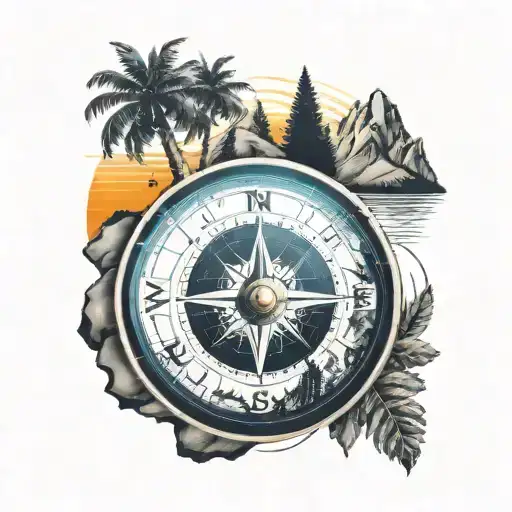 vinyl disc meeting with compass and nature  tattoo design idea