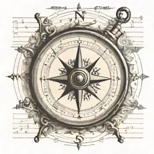 vintage Compass music sheet transforming tattoo design idea