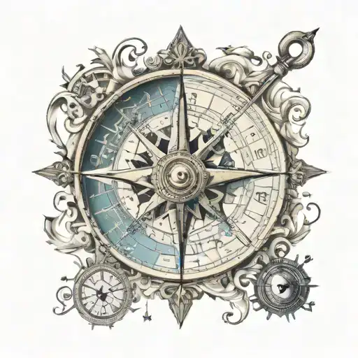 old Compass music chart leaves combined tattoo design idea