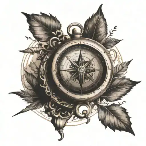old compass merging un music and nature  tattoo design idea
