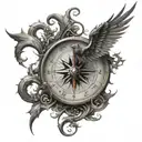 Compass music sheet in transforming metal into a phoenix tattoo design idea