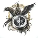 Compass music sheet in transforming metal into a phoenix tattoo design idea