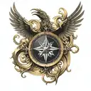 Compass music sheet in transforming metal into a phoenix tattoo design idea