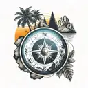 vinyl disc meeting with compass and nature  tattoo design idea