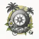 vinyl disc meeting with compass and nature  tattoo design idea