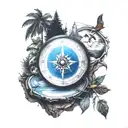vinyl disc meeting with compass and nature  tattoo design idea