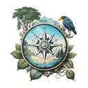 vinyl disc meeting with compass and nature  tattoo design idea