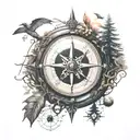 vinyl disc meeting with compass and nature  tattoo design idea