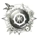 vinyl disc meeting with compass and nature  tattoo design idea