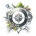 vinyl disc meeting with compass and nature  tattoo design idea