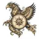 old Compass transforming into phoenix riding from music sheet tattoo design idea