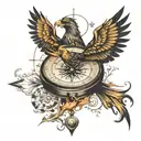 old Compass transforming into phoenix riding from music sheet tattoo design idea
