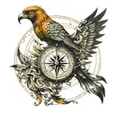 old Compass transforming into phoenix riding from music sheet tattoo design idea
