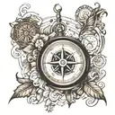 old Compass music leaves combined tattoo design idea