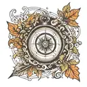 old Compass music leaves combined tattoo design idea
