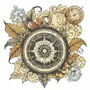 old Compass music leaves combined tattoo design idea