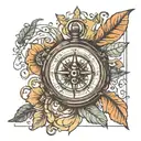 old Compass music leaves combined tattoo design idea