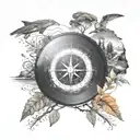 vinyl disc meeting with compass and nature  tattoo design idea