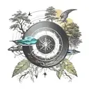 vinyl disc meeting with compass and nature  tattoo design idea