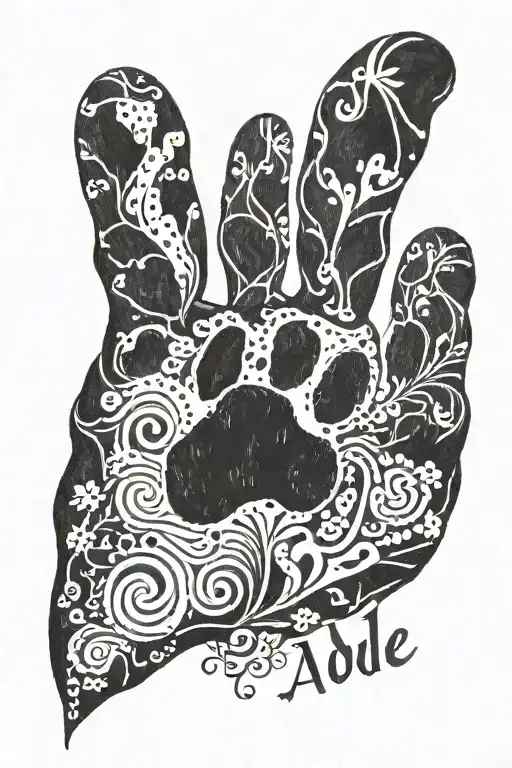 dog footprint that says Adele inside and has 1 eighth note on each side tattoo design idea