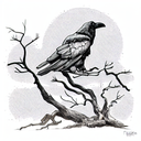 ravens perching on the branches of a dead oak tree with a dead soldier at the ba tattoo design idea