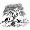 ravens perching on the branches of a dead oak tree with a dead soldier at the ba tattoo design idea