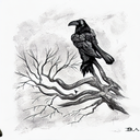 ravens perching on the branches of a dead oak tree with a dead soldier at the ba tattoo design idea