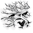 ravens perching on the branches of a dead oak tree with a dead soldier at the ba tattoo design idea