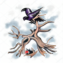 ravens perching on the branches of a dead oak tree with a dead soldier at the ba tattoo design idea