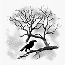 ravens perching on the branches of a dead oak tree with a dead soldier at the ba tattoo design idea