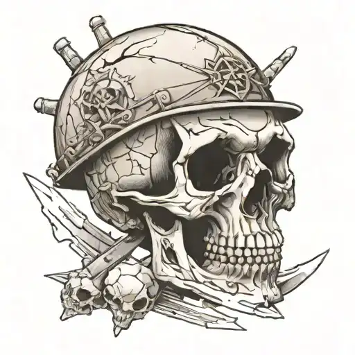  make a design of a cracked skull with an arditti dagger and a helmet from the first world war tattoo design idea