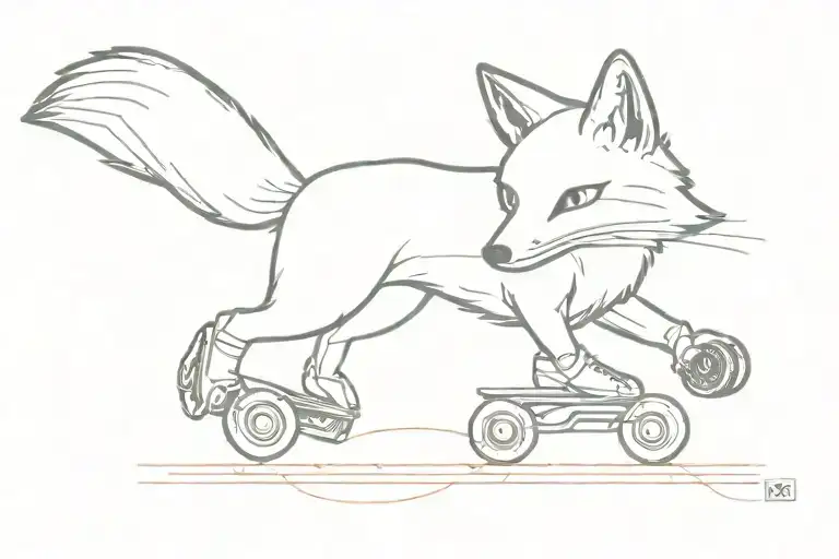 fox sneaking off carrying roller skates by their laces in her mouth tattoo design idea