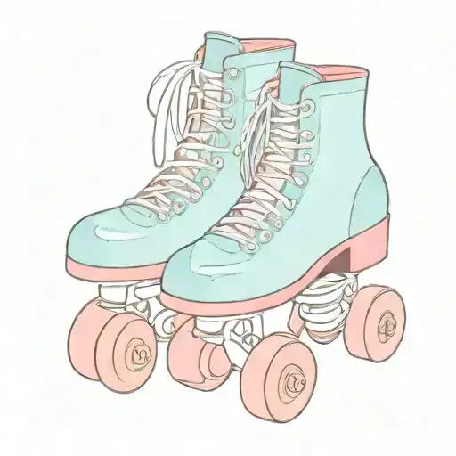 light blue roller skates with light pink laces and pink glittery wheels tattoo design idea