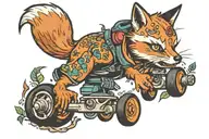 fox sneaking off carrying roller skates by their laces in her mouth tattoo design idea