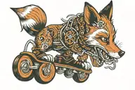 fox sneaking off carrying roller skates by their laces in her mouth tattoo design idea
