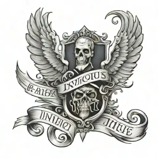 Morior Invictus text tattoo design idea