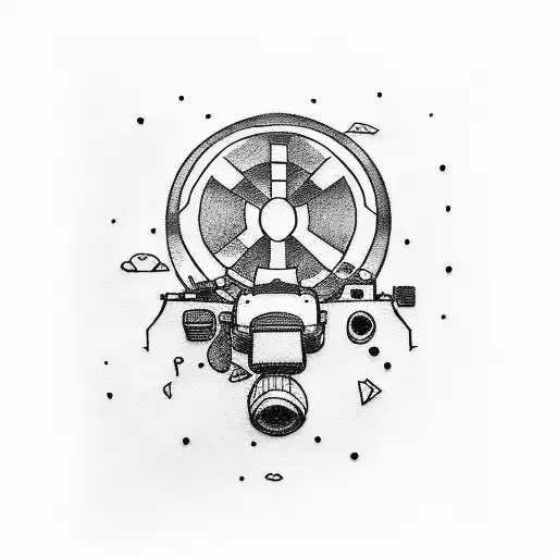 camera and guns tattoo design idea