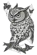 mystic owl with geometric pattern in background for neck tattoo design idea