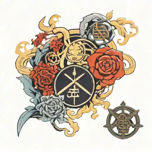 Incorporate elements from Full Metal Alchemist with a scientific twist tattoo design idea