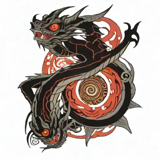 dragon circling a rinnegan tattoo design idea