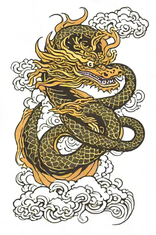 dragon wrapped around rinnegan eyes with 7 tomoe with Japanese clouds surrounding.  tattoo design idea