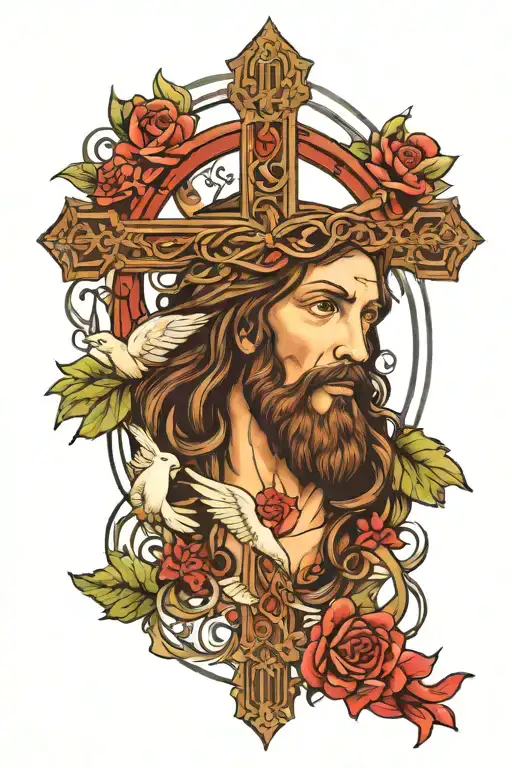 Jesus, dove, cross tattoo design idea