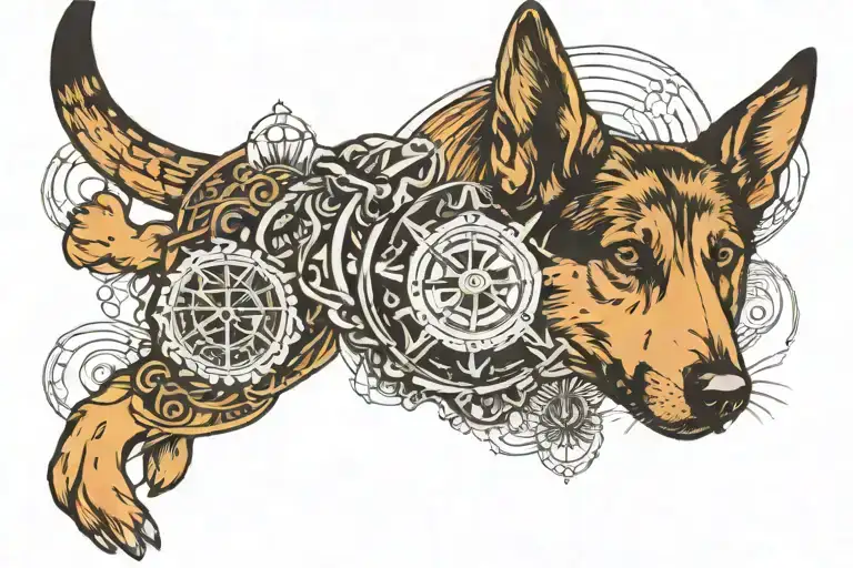 Need armband tattoo 20cm. It should have helicopter, offshore drilling rig, guitar and my baby German shepherd. tattoo design idea